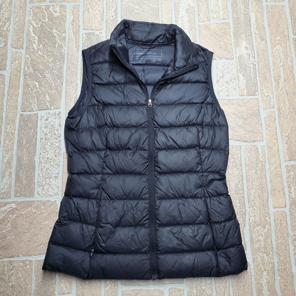 Eddie Bauer EB650 Down Puffer Vest Womens XS Black Quilted Full Zip Lightweight